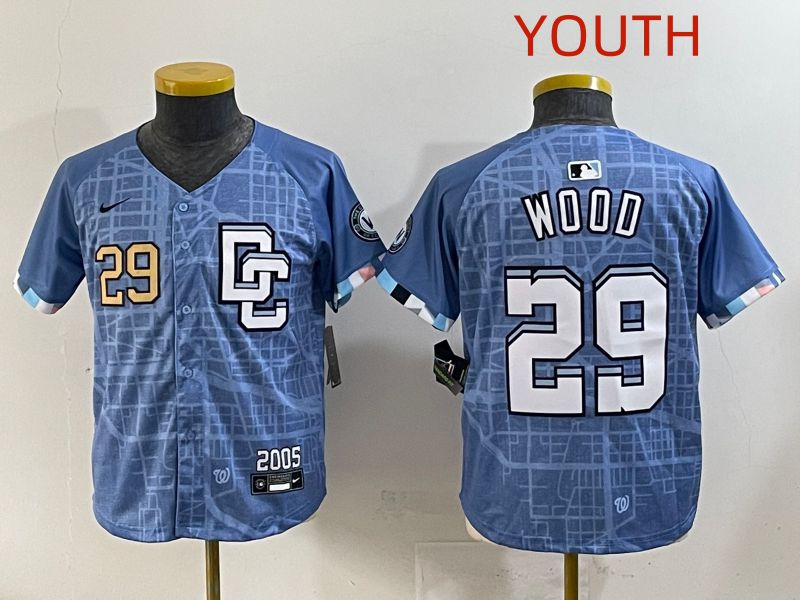 Youth 2025 Washington Nationals #29 Wood Blue Joint Name Nike MLB Jersey style 4->youth mlb jersey->Youth Jersey